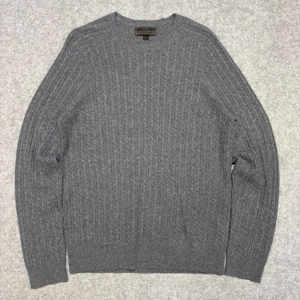 Jos. A. Bank Reserve Gray Wool Cashmere Cable Knit Sweater Mens Large L